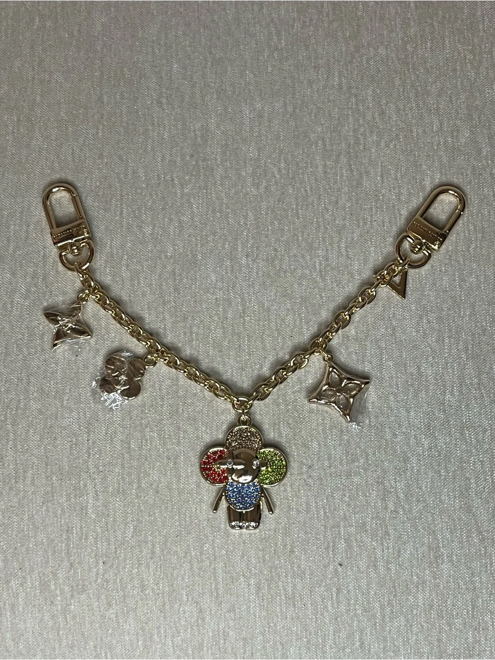 Gold Multicolor Crystal Fleur Charm Key/Bag Holder